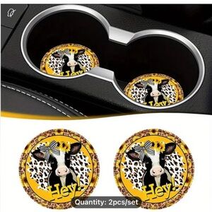 Cow Print Car Coasters Set of 2 NIP